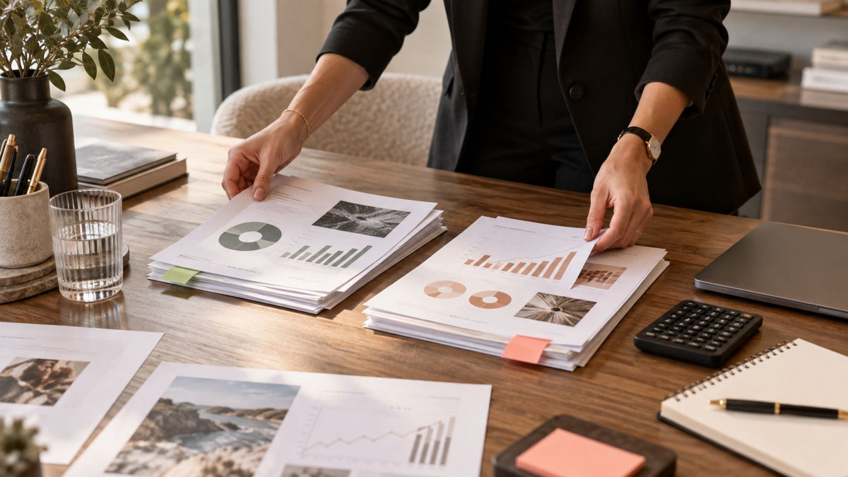 Maison Bold Agency — analyse comparative de KPIs de notoriété et de conversion à partir de rapports de performance imprimés, calculatrice et notes de campagne.