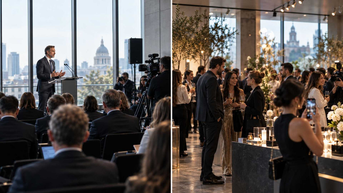 Maison Bold Agency — comparaison entre relations presse B2B et B2C avec conférence corporate d’un côté et événement grand public de l’autre. Image